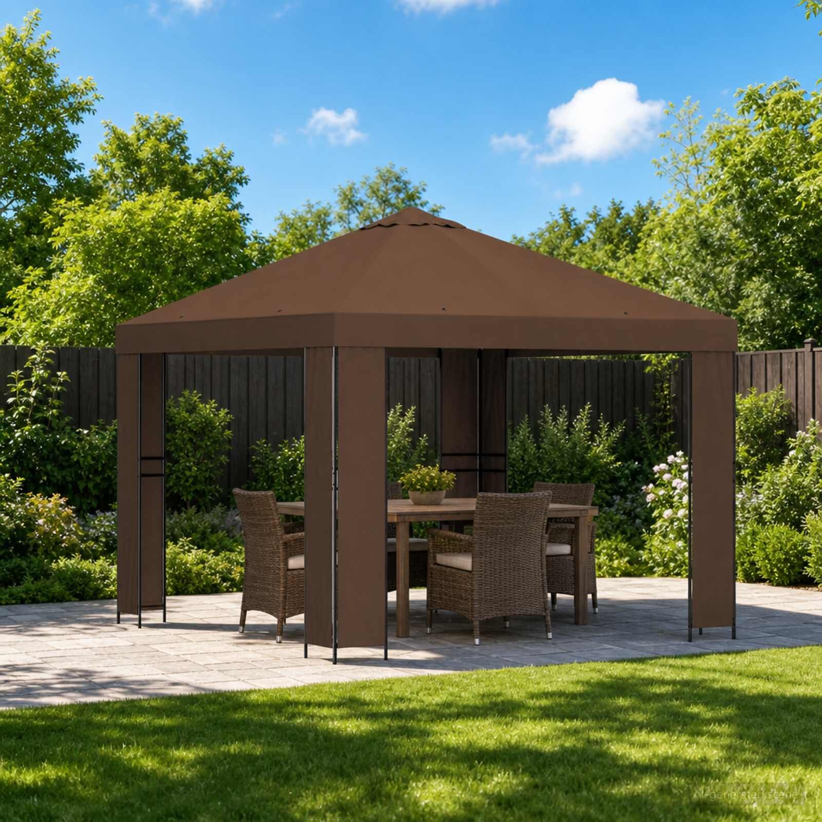 vidaXL Шатра 3 x 3 m Кафяво Полиестер и стомана 190 gsm