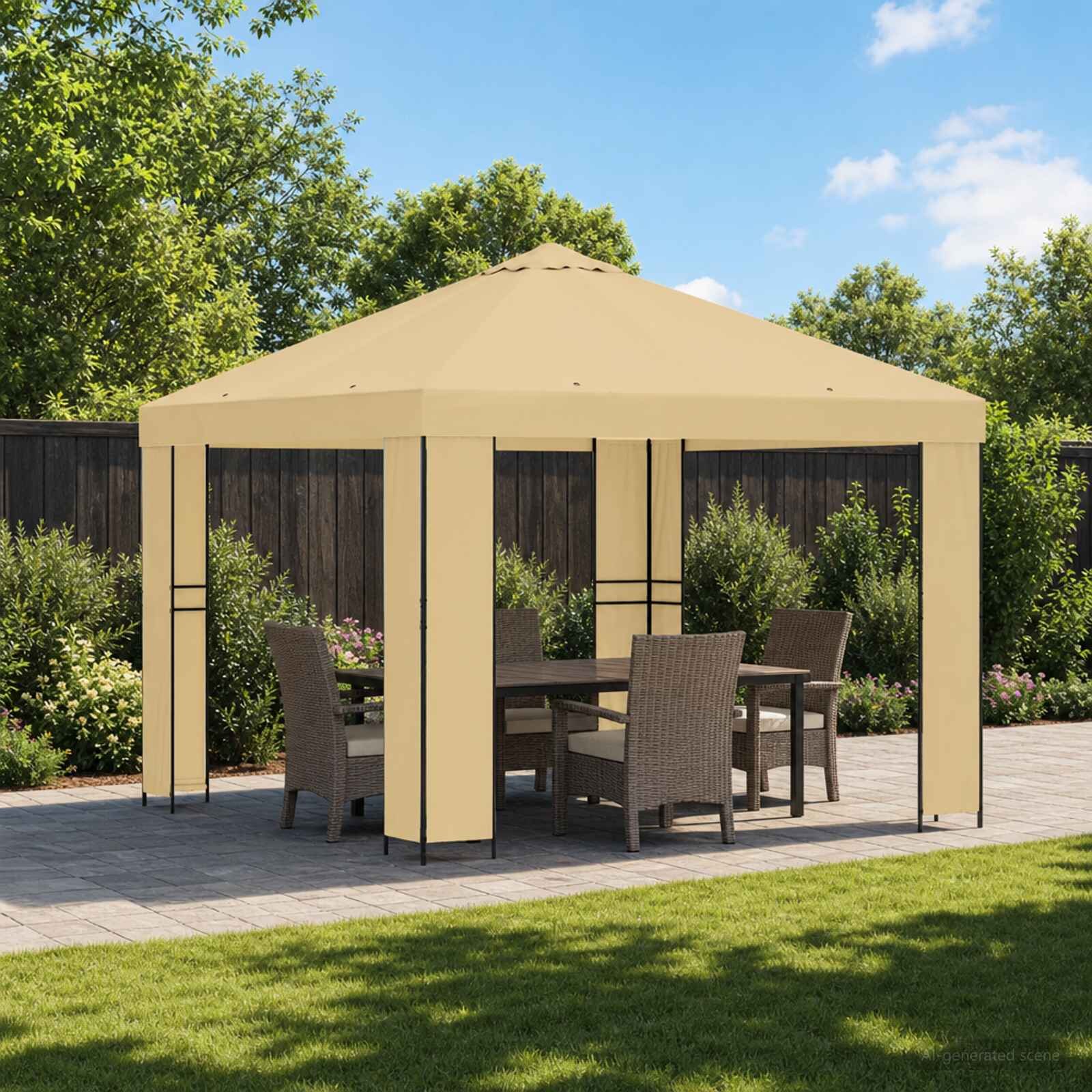 vidaXL Шатра 3 x 3 m Кремаво Полиестер и стомана 190 gsm