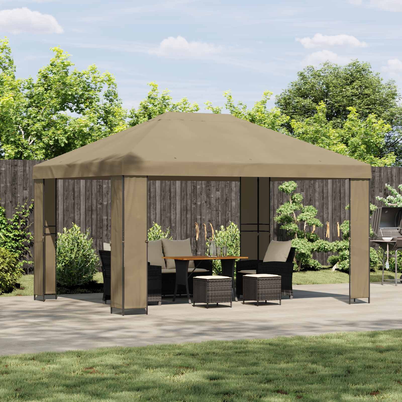 vidaXL Шатра 4 × 3 m Бежово Полиестер и стомана 190 gsm