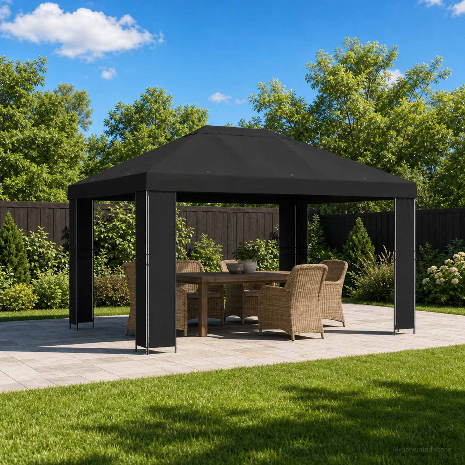 vidaXL Шатра 4 × 3 m Черно Полиестер и стомана 190 gsm