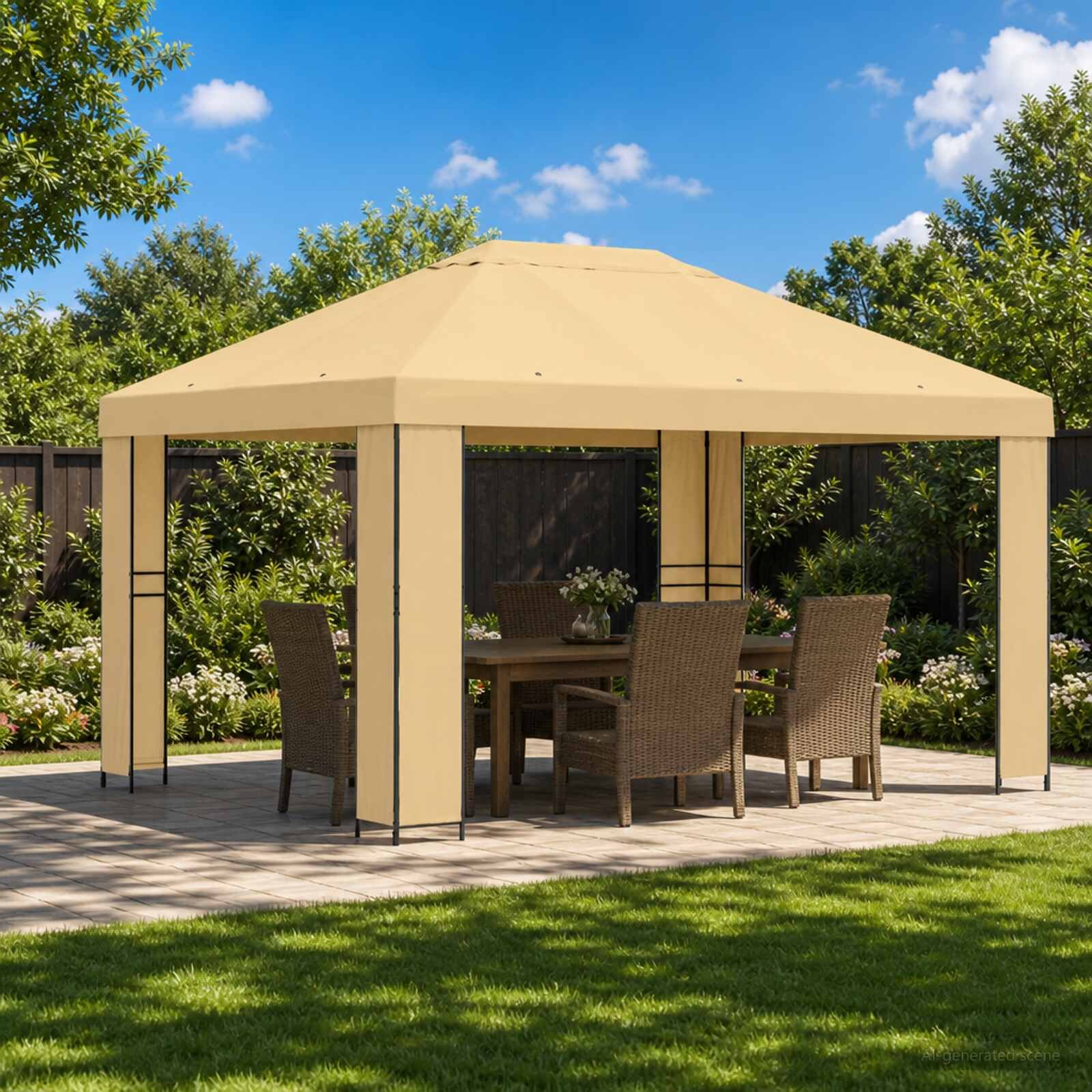 vidaXL Шатра 4 × 3 m Кремаво Полиестер и стомана 190 gsm
