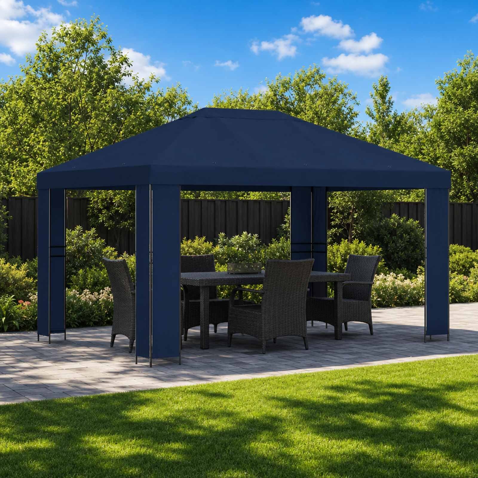 vidaXL Шатра 4 × 3 m Синьо Полиестер и стомана 190 gsm