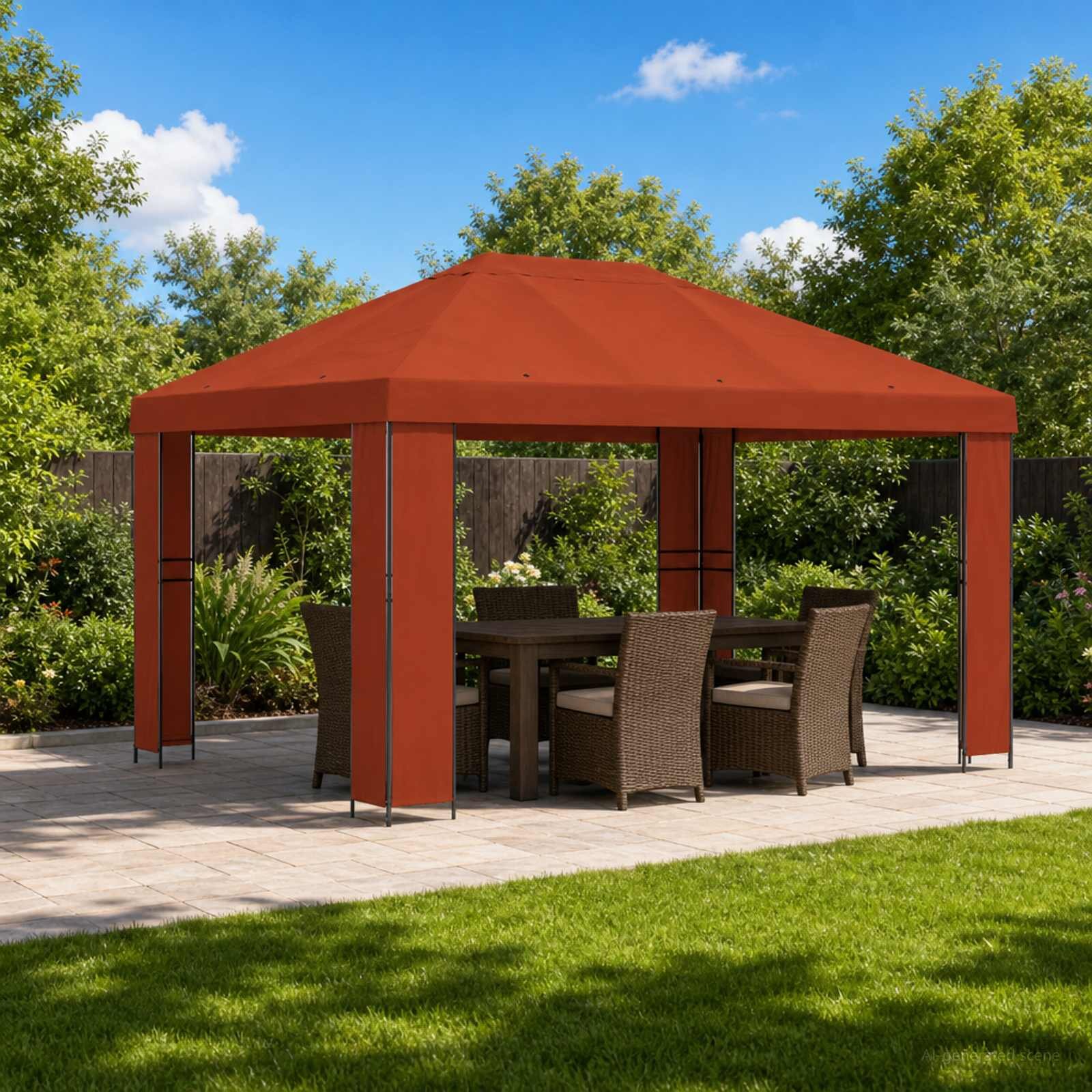 vidaXL Шатра 4 × 3 m Теракота Полиестер и стомана 190 gsm