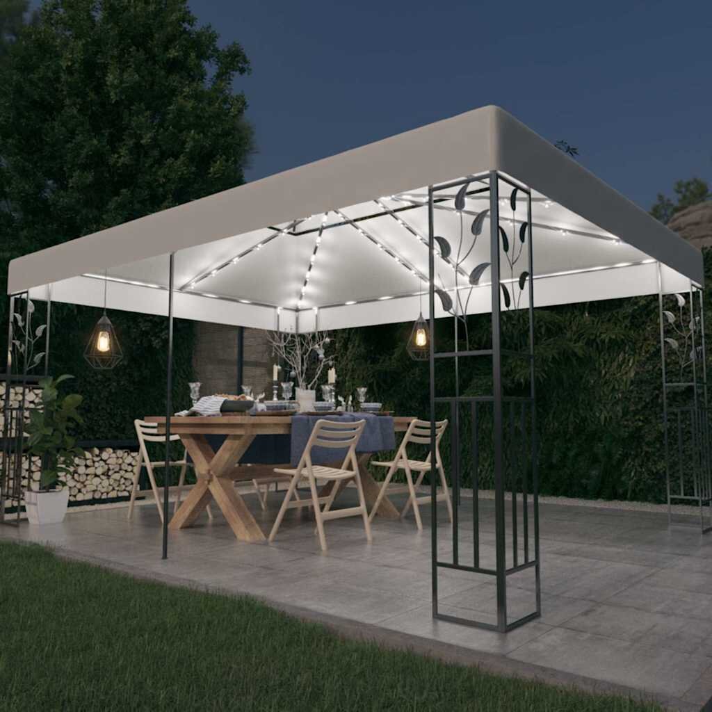 vidaXL Шатра с двоен покрив и LED светещи стрингове 3x4 м бяла