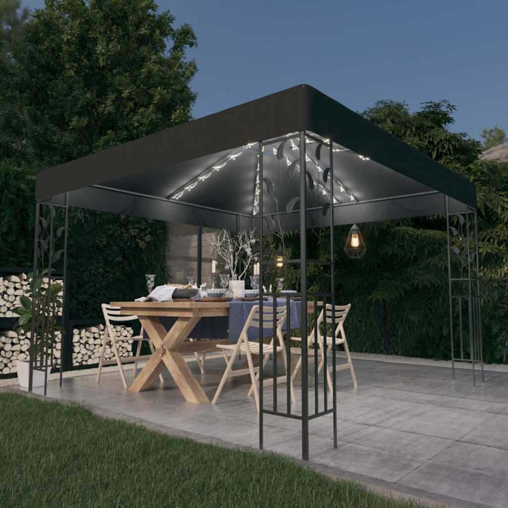 vidaXL Шатра с LED светещи стрингове 3х3 м антрацит