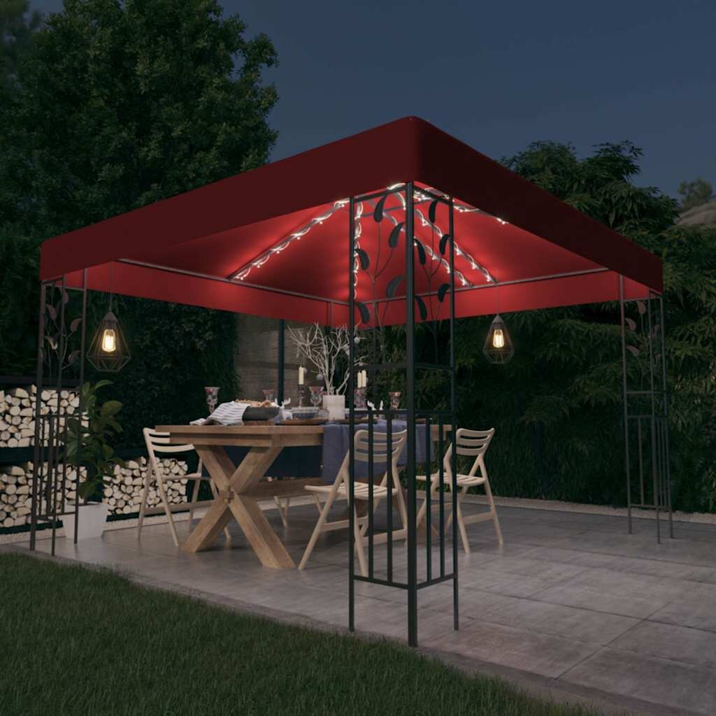 vidaXL Шатра с LED светещи стрингове 3х3 м виненочервена