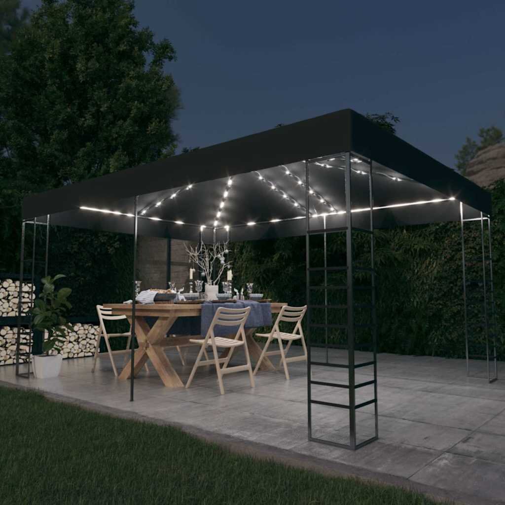 vidaXL Шатра с LED светещи стрингове 3х4 м антрацит