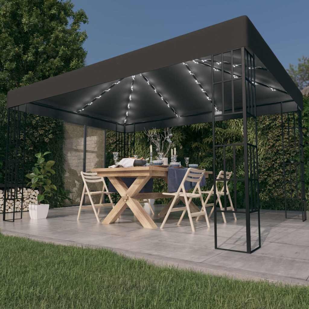 vidaXL Шатра с LED светещи стрингове 3х4 м антрацит