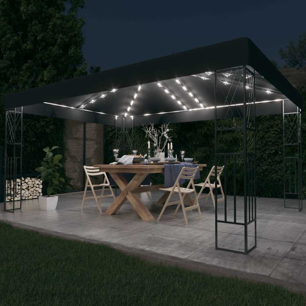 vidaXL Шатра с LED светещи стрингове 3х4 м антрацит текстил