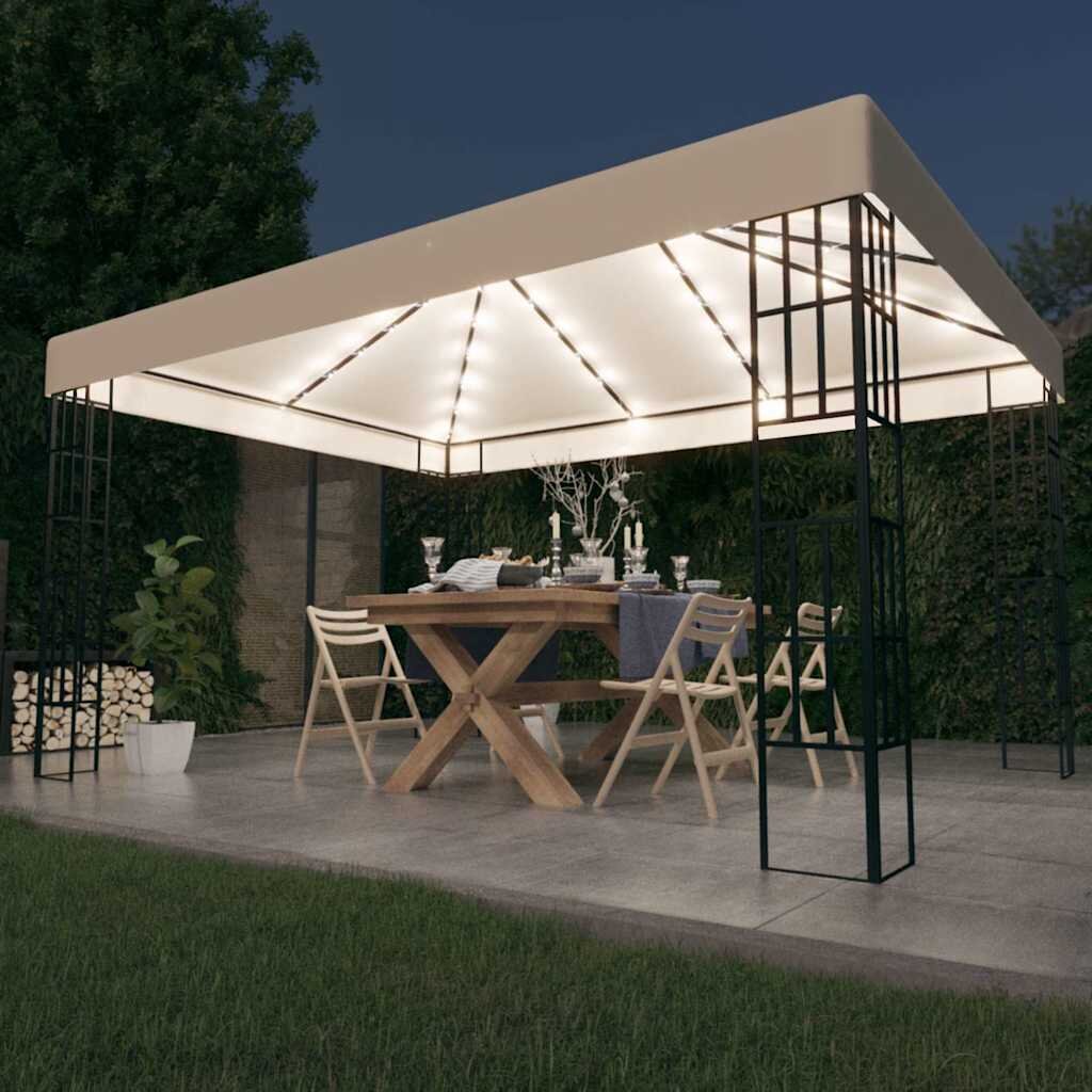 vidaXL Шатра с LED светещи стрингове 3х4 м кремава