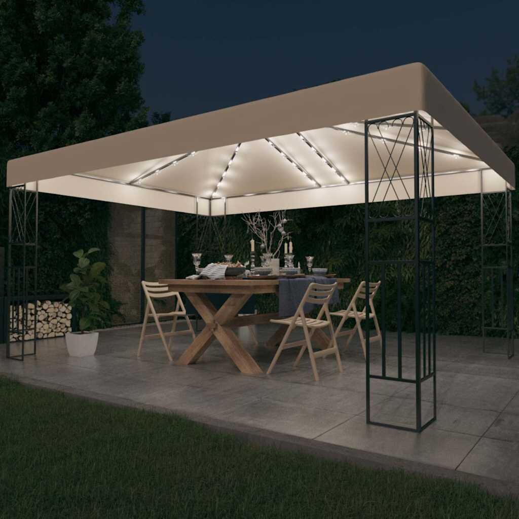 vidaXL Шатра с LED светещи стрингове 3х4 м кремава текстил