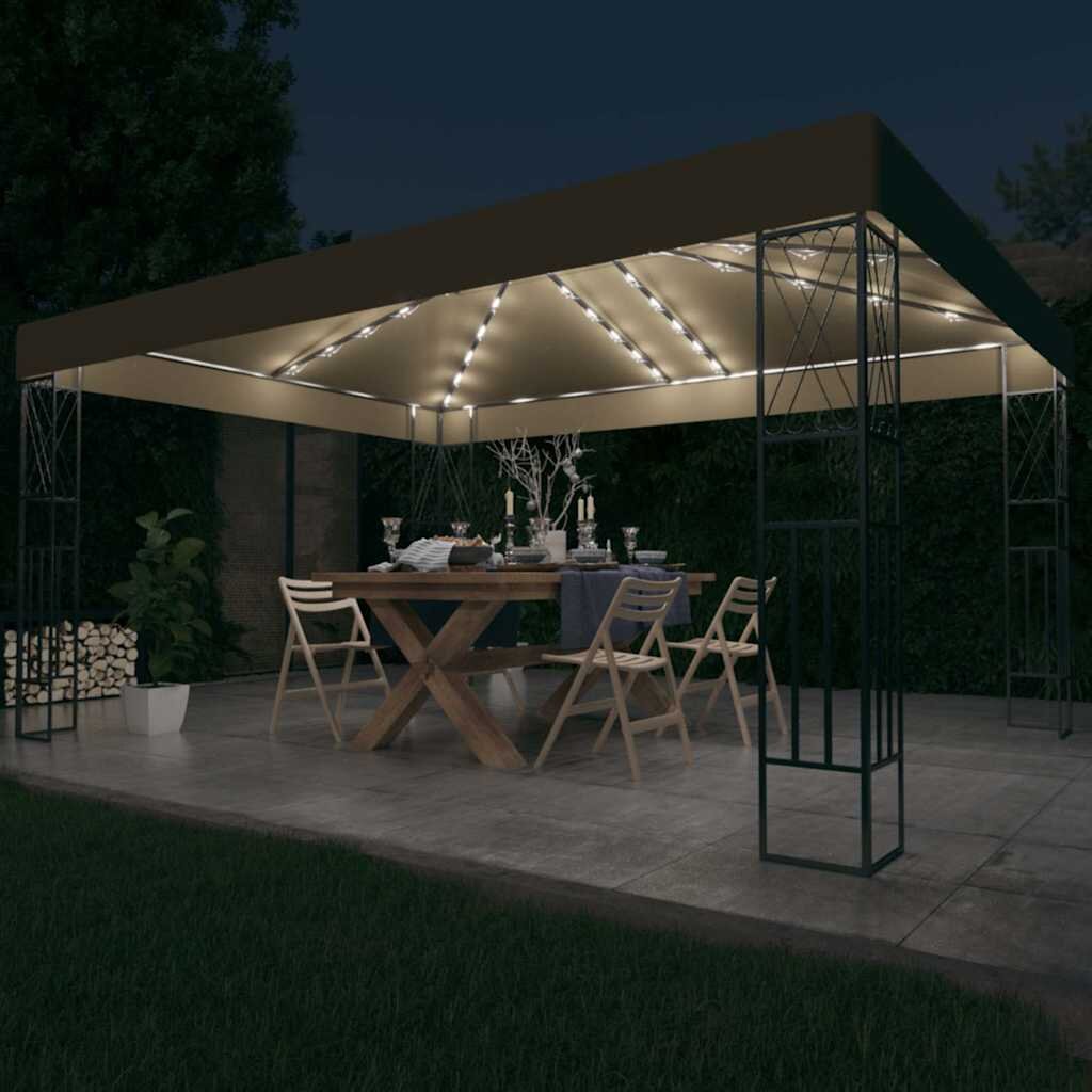 vidaXL Шатра с LED светещи стрингове 3х4 м таупе текстил