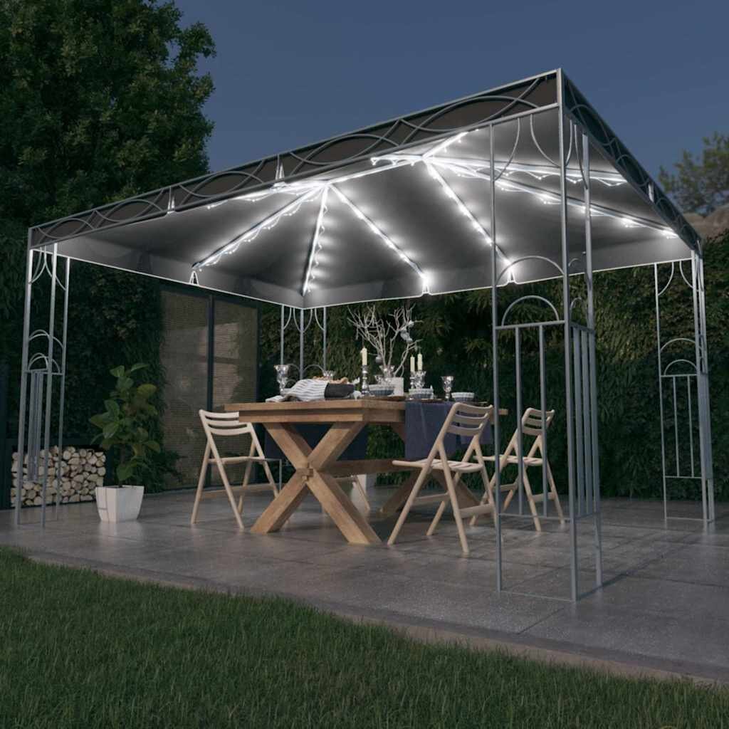 vidaXL Шатра с LED светещи стрингове 400x300 см антрацит алуминий