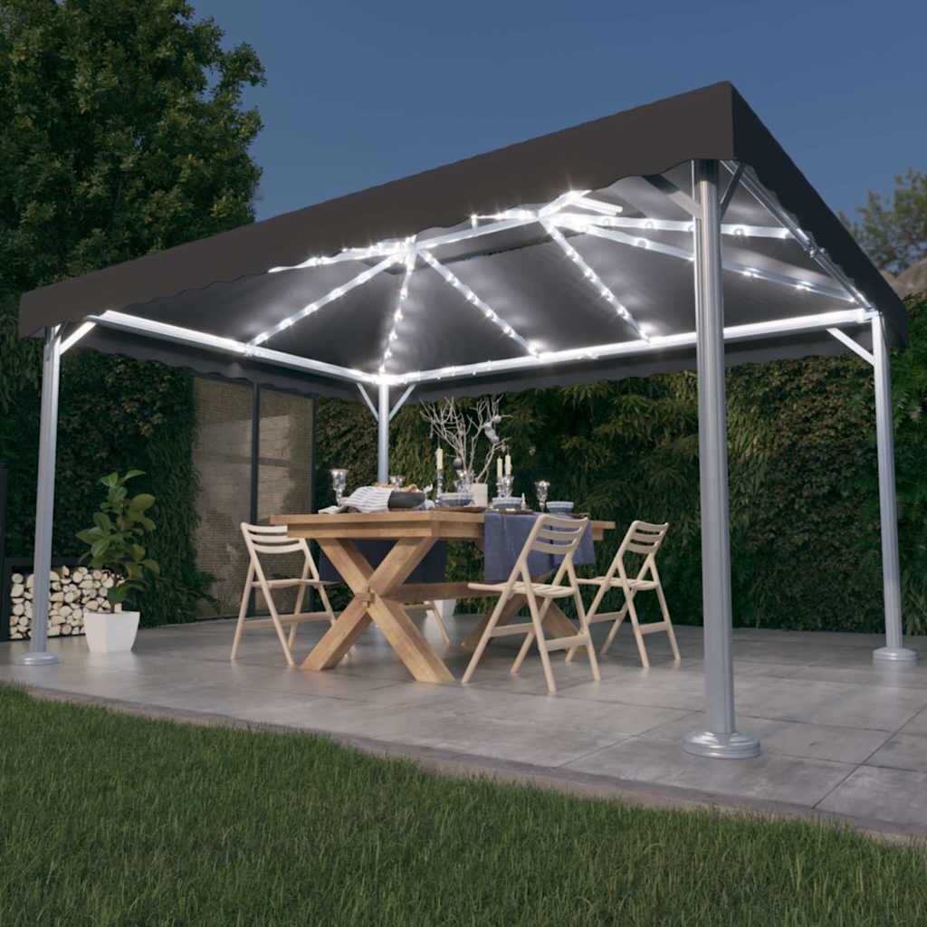 vidaXL Шатра с LED светещи стрингове 400x300 см антрацит алуминий