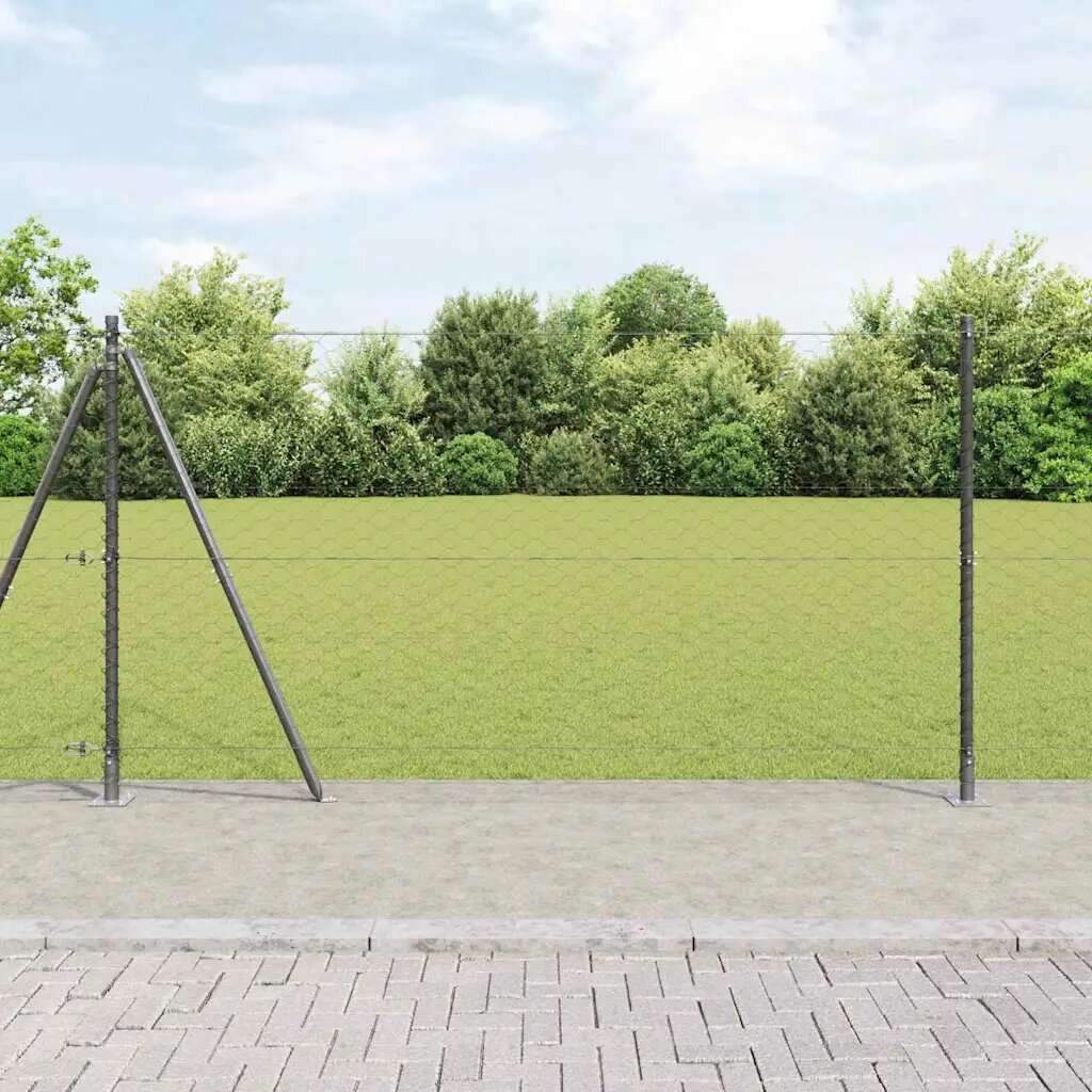 vidaXL Шестоъгълна ограда с бетонна основа 50 x 12 m Сиво Мрежа