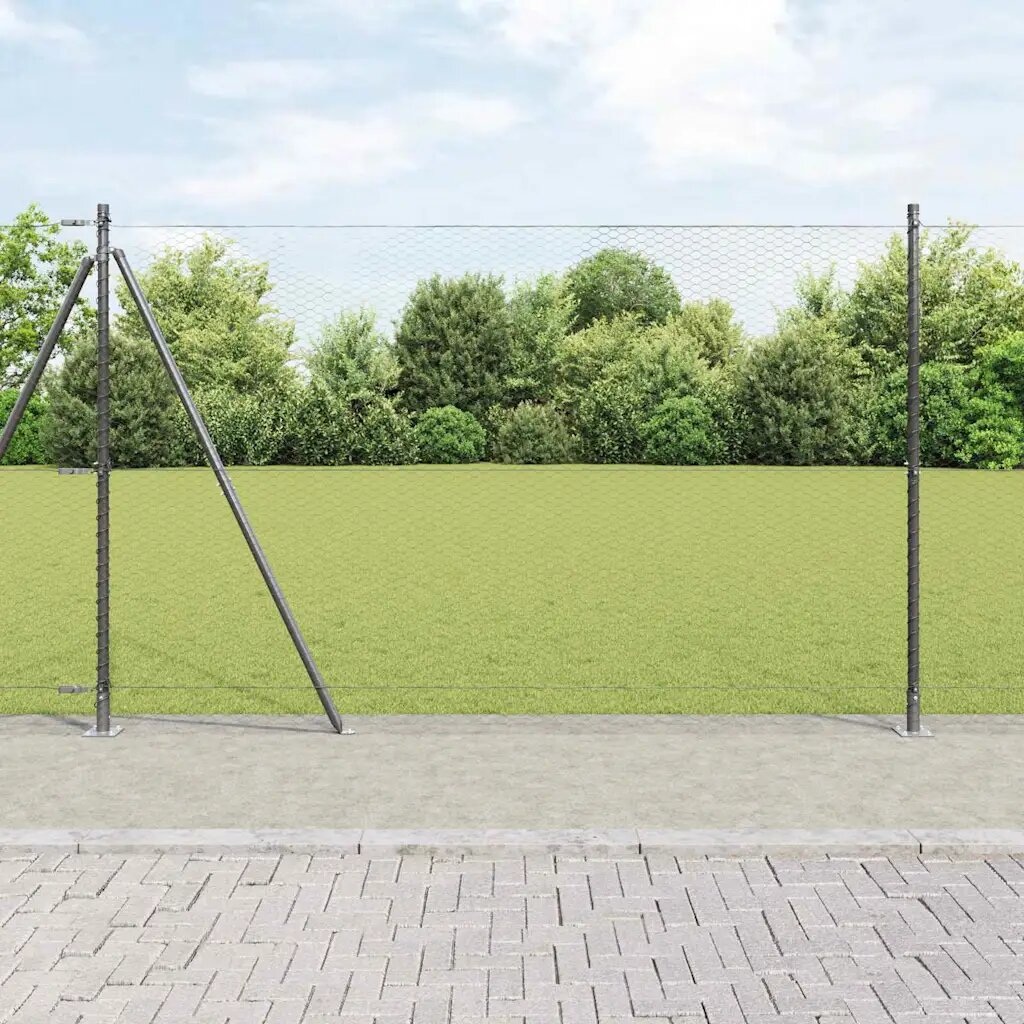 vidaXL Шестоъгълна ограда с бетонна основа 50 x 16 m Сиво Мрежа