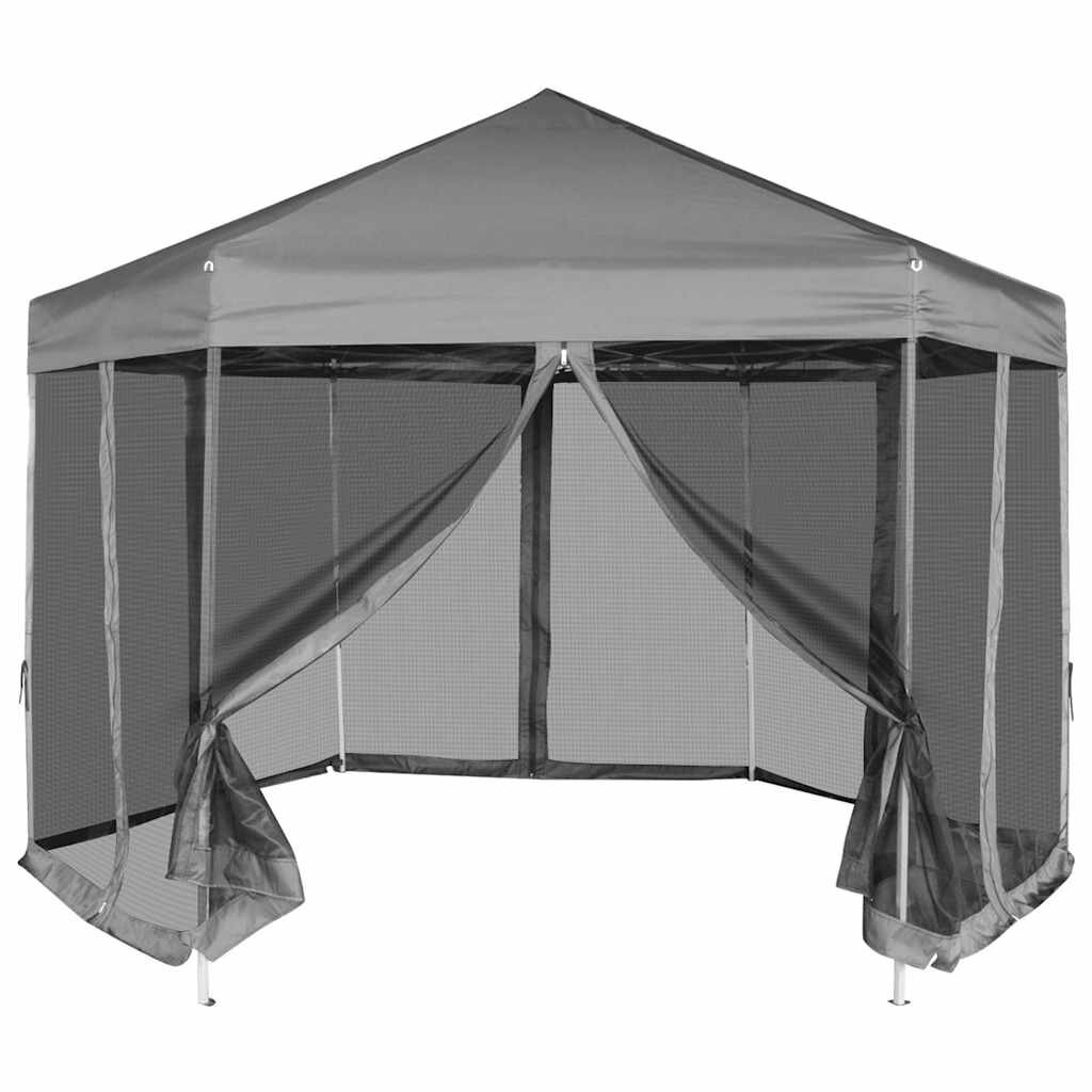 vidaXL Шестоъгълна pop-up шатра с 6 стени сива 36x31 м