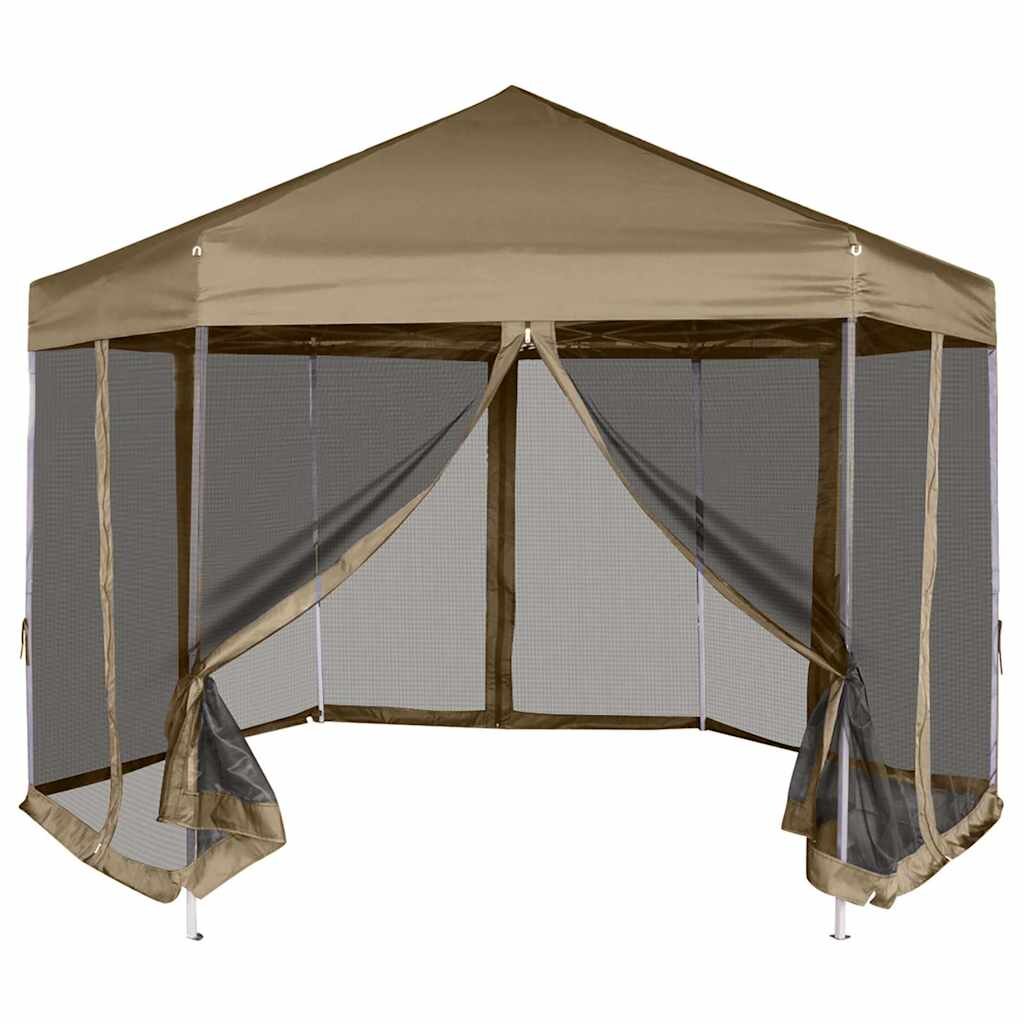 vidaXL Шестоъгълна pop-up шатра със стени 36x31 м таупе 220 г/м²
