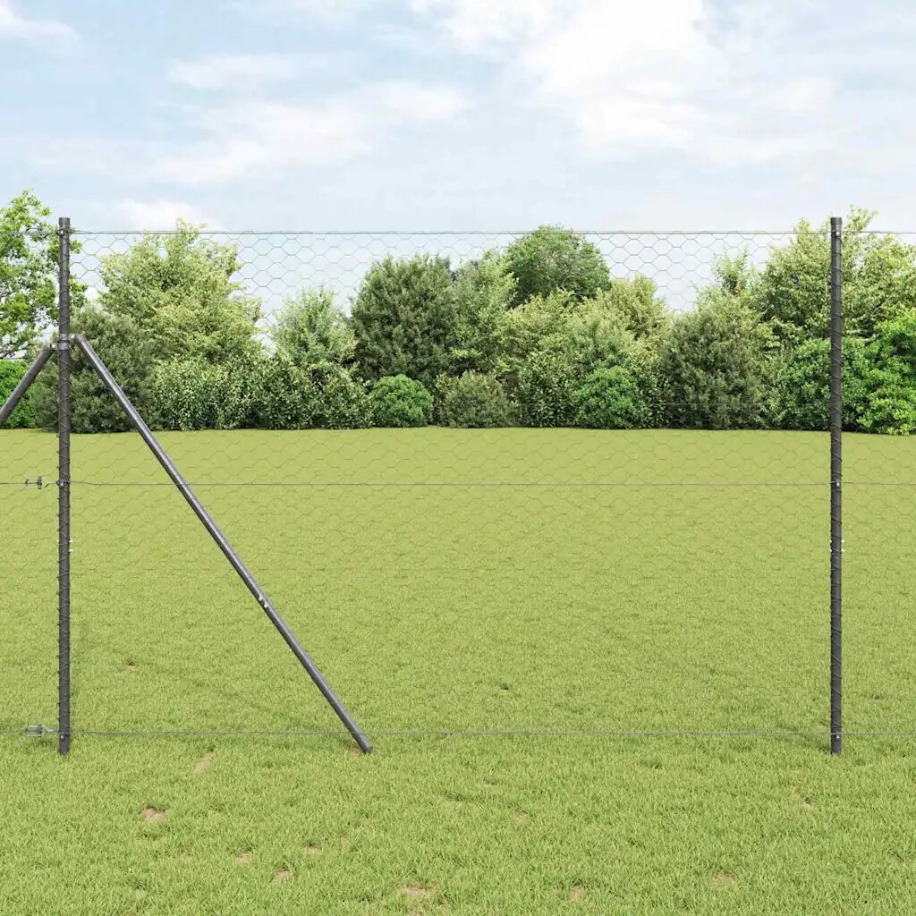 vidaXL Шестоъгълно фиксиране на ограда за земята 25 x 15 m Сиво Мрежа