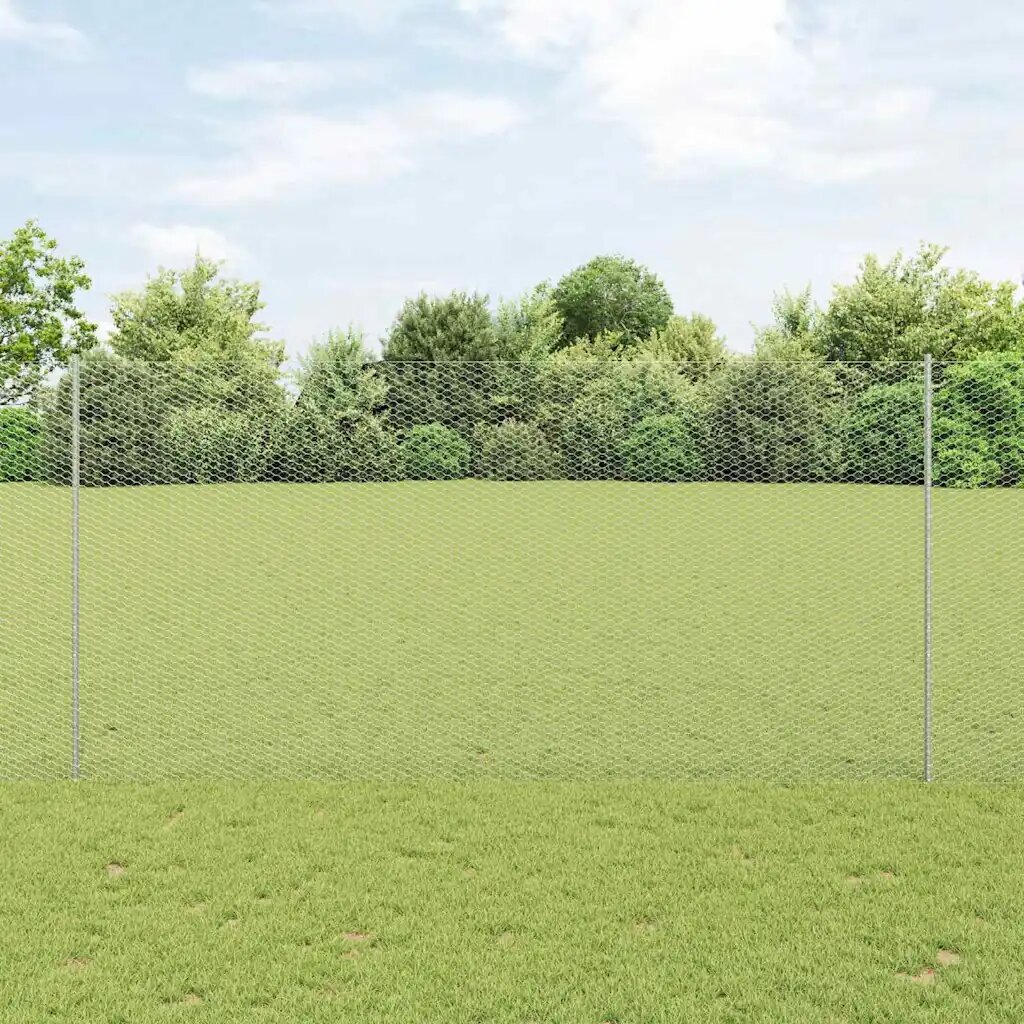vidaXL Шестоъградно ограждение с кол 10 x 16 m Поцинкована стомана