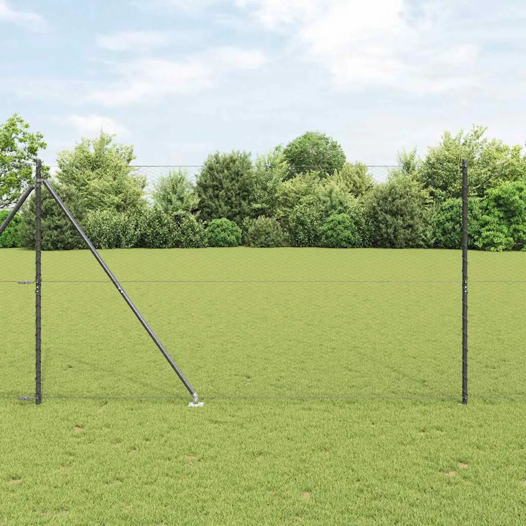vidaXL Шестоъградно ограждение с кол 100 x 15 м Сиво Мрежа