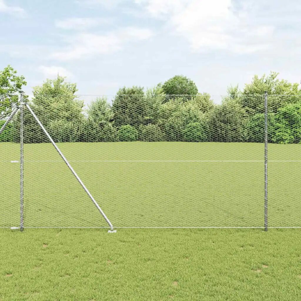 vidaXL Шестоъградно ограждение с кол 50 x 15 m Поцинкована стомана