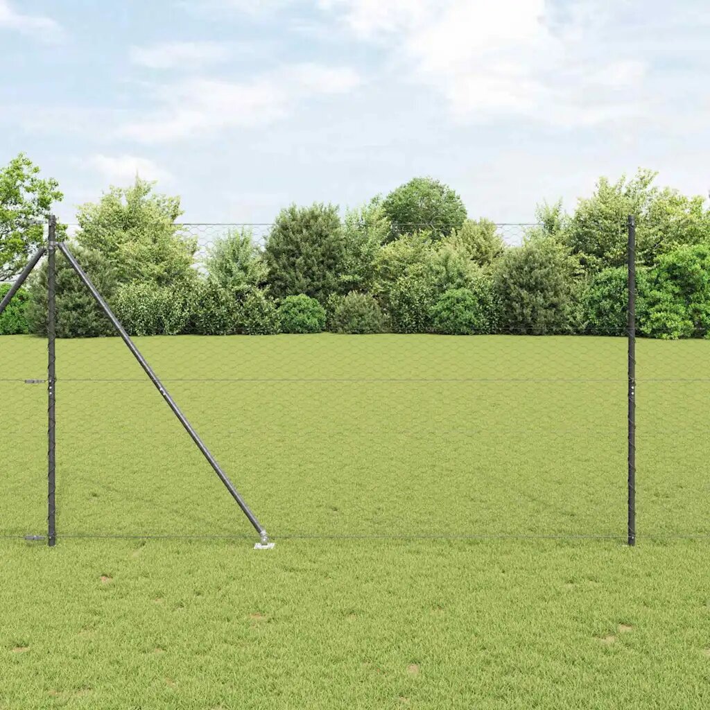 vidaXL Шестоъградно ограждение с кол 50 x 15 m ПВЦ-обработена стомана