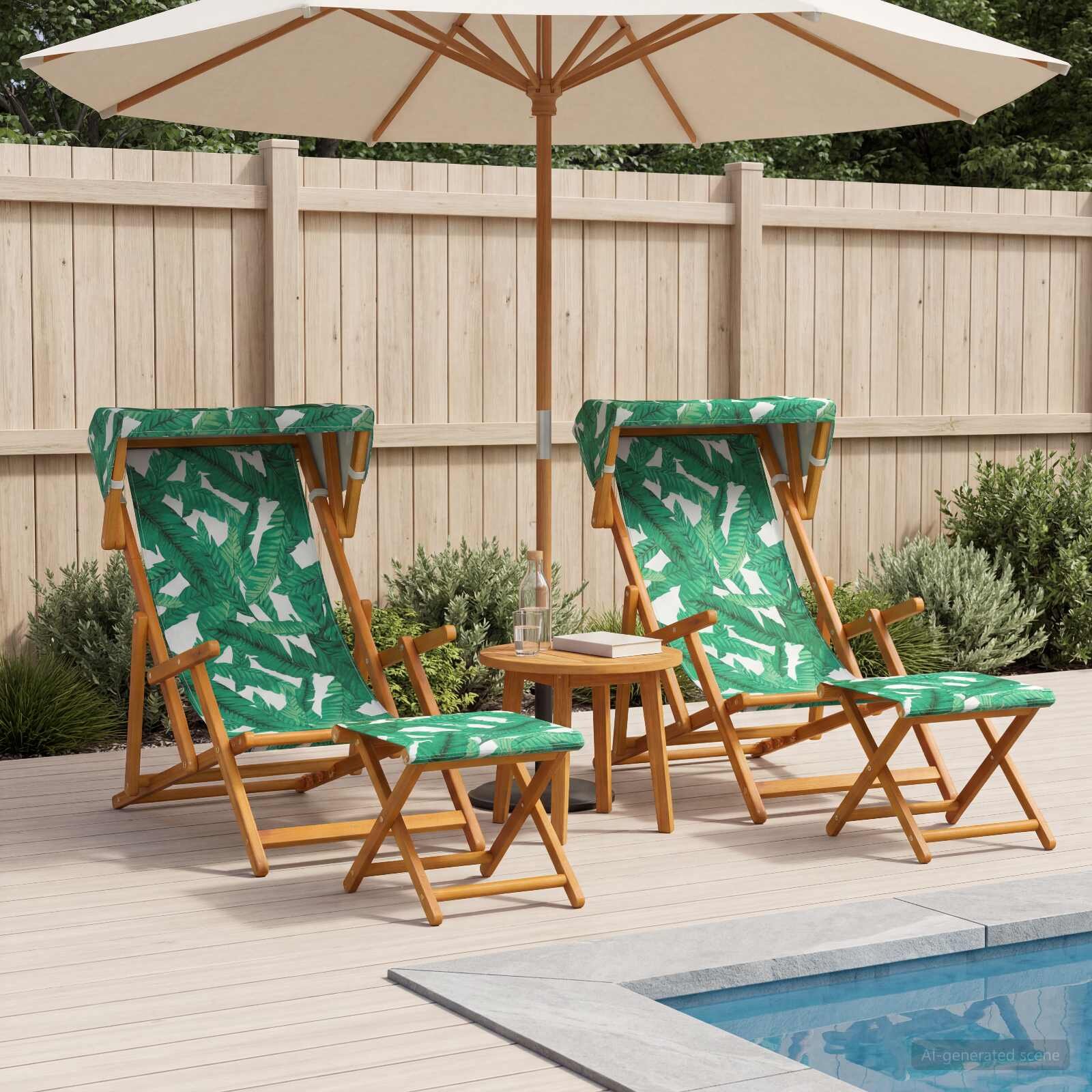 vidaXL Шезлонг 4 pcs 3 позиция Плътно евкалиптово дърво Мотив с листа