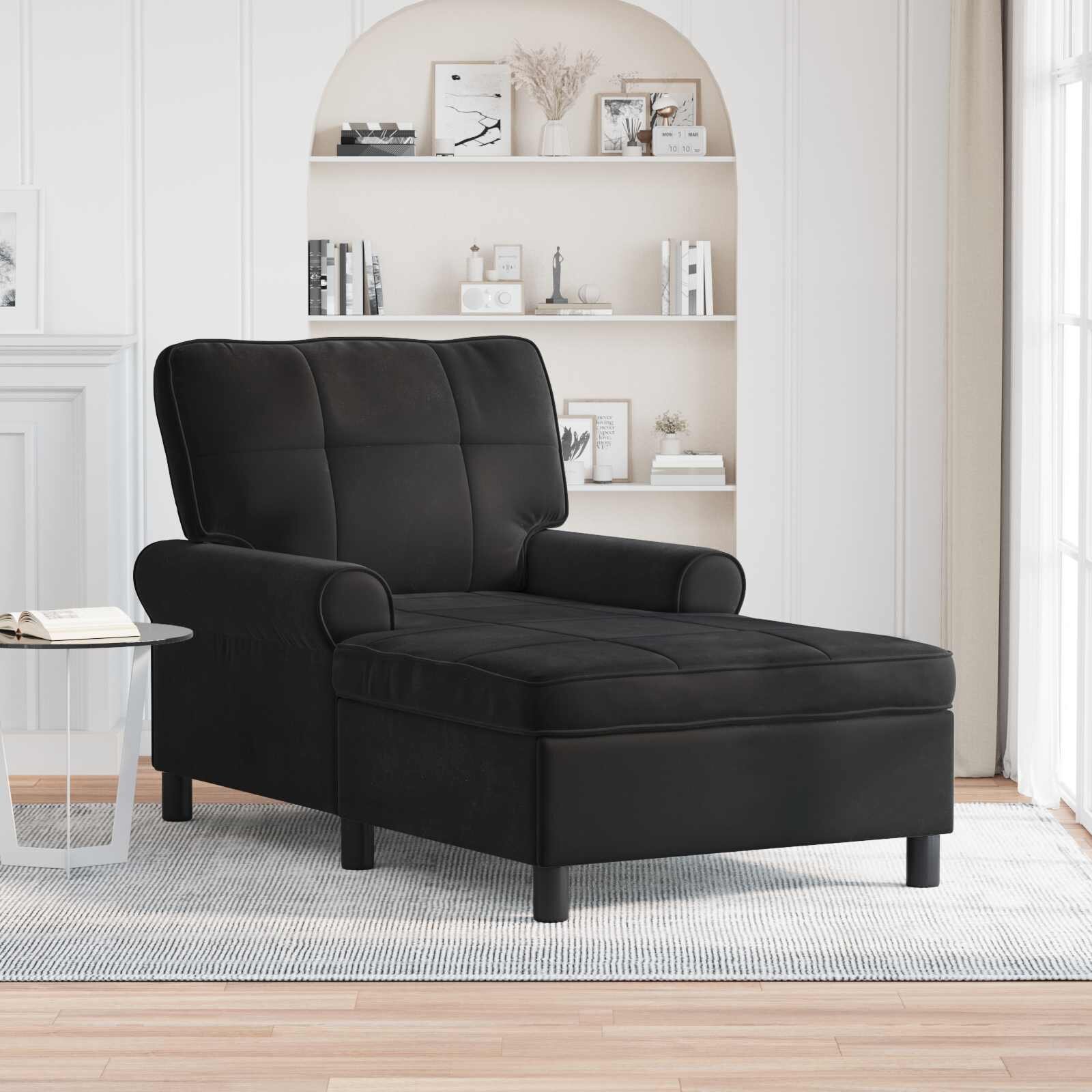 vidaXL Шезлонг Лаунж Черен Кадифе 91 x 157 x 91 см