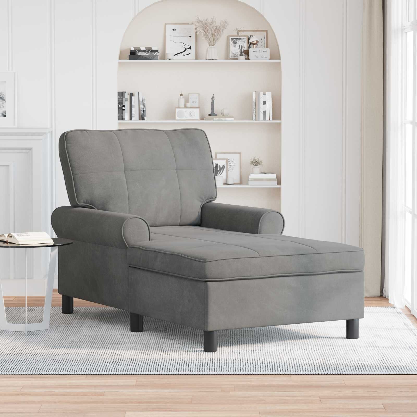vidaXL Шезлонг Лаунж с възглавница Тъмен сив 91 x 157 x 91 см Кадифе