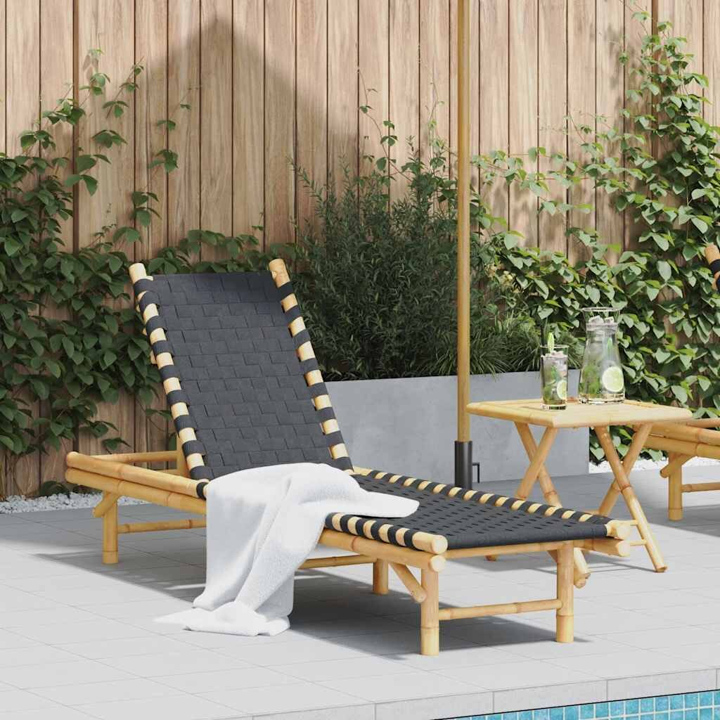vidaXL Шезлонг с черна тъкана мрежа 55x200x30 см бамбук