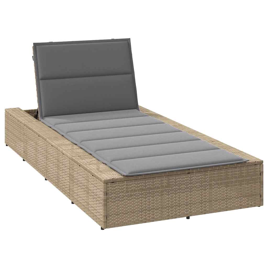 vidaXL Шезлонг с плаваща възглавница Beige Poly Rattan