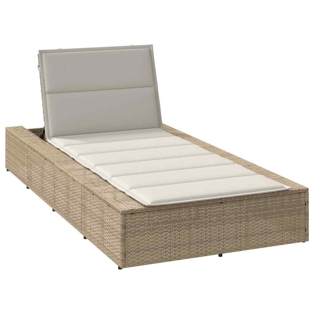 vidaXL Шезлонг с плаваща възглавница Beige Poly Rattan