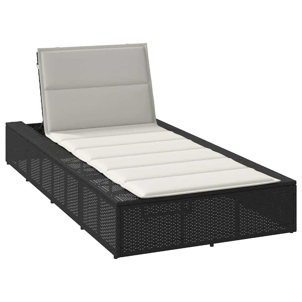 vidaXL Шезлонг с плаваща възглавница Black Poly Rattan