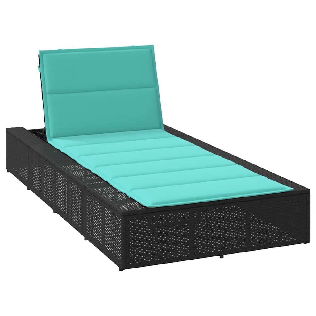 vidaXL Шезлонг с плаваща възглавница Black Poly Rattan