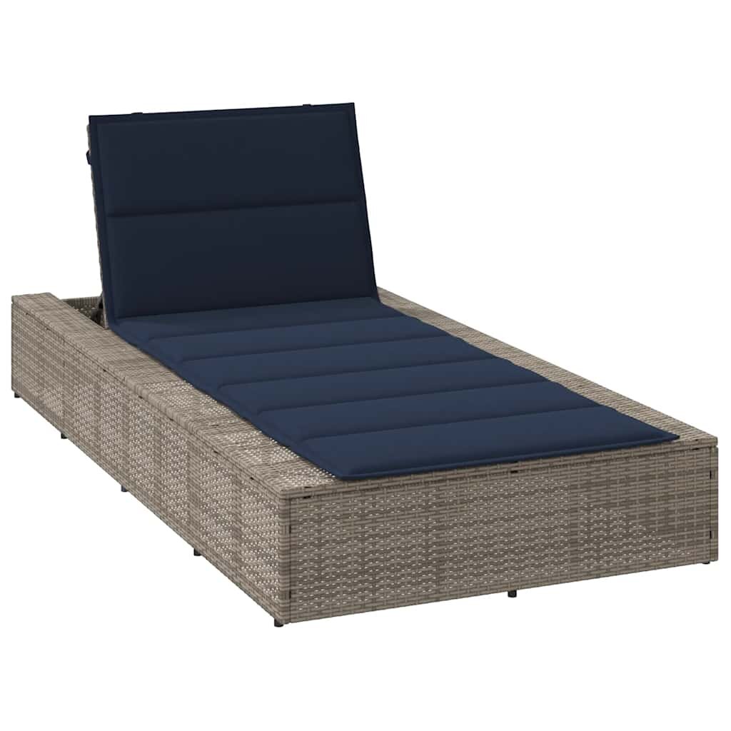 vidaXL Шезлонг с плаваща възглавница Grey Poly Rattan