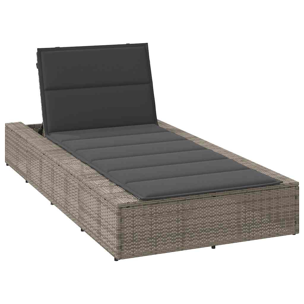 vidaXL Шезлонг с плаваща възглавница Grey Poly Rattan