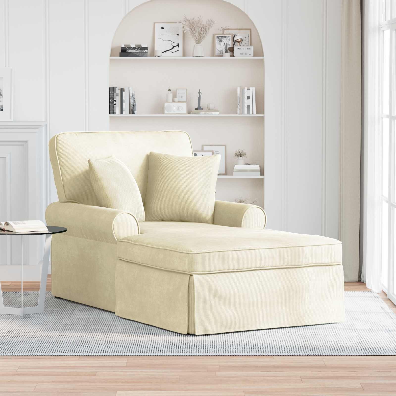 vidaXL Шезлонг с пола 3 бр. Крем Кордюрова тъкан 91 x 157 x 91 см