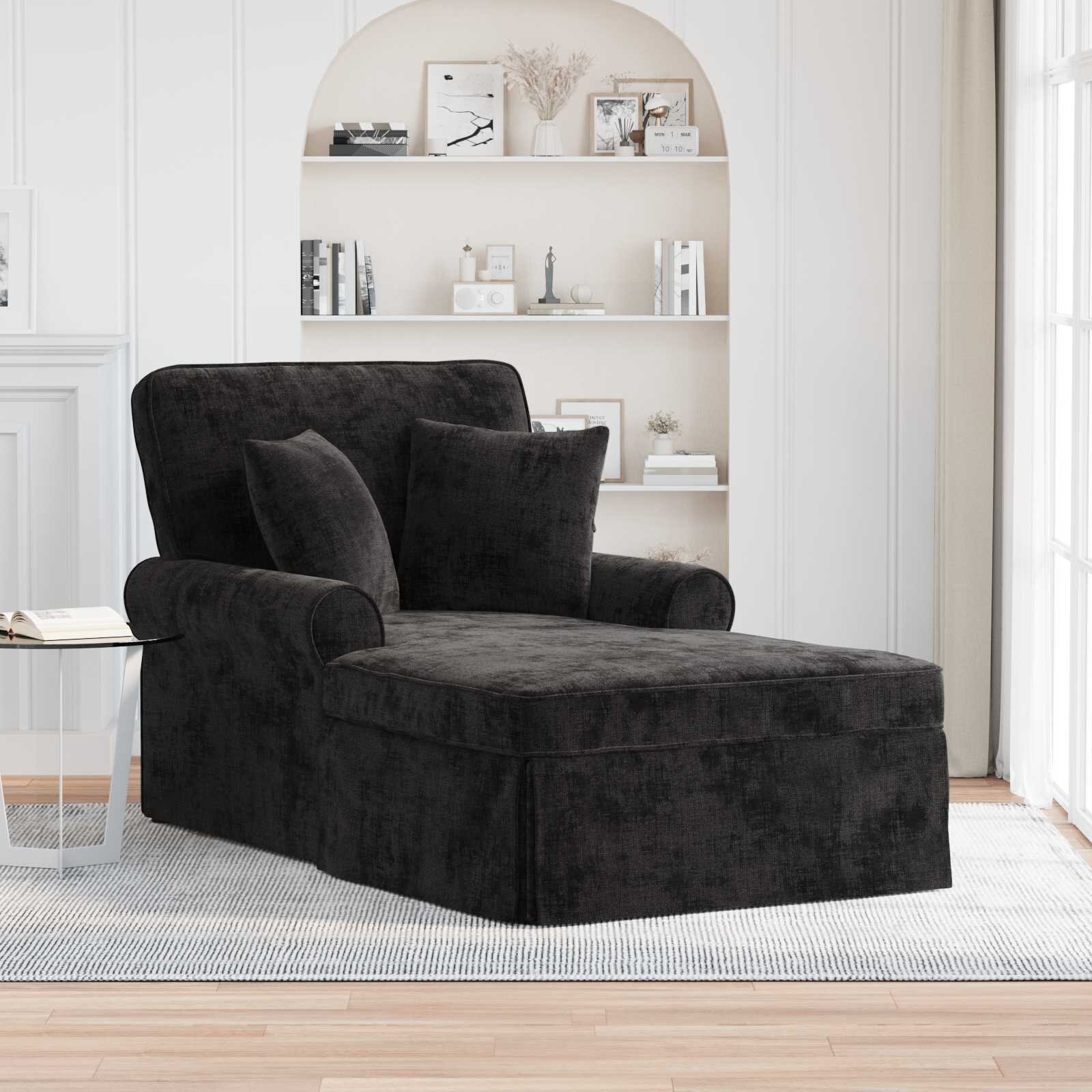 vidaXL Шезлонг с пола с възглавница Черно 157 x 91 x 91 см АРЕС