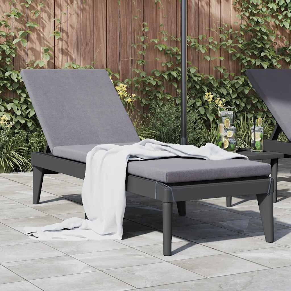vidaXL Шезлонг с възглавница антрацит 186x60x29 см PP