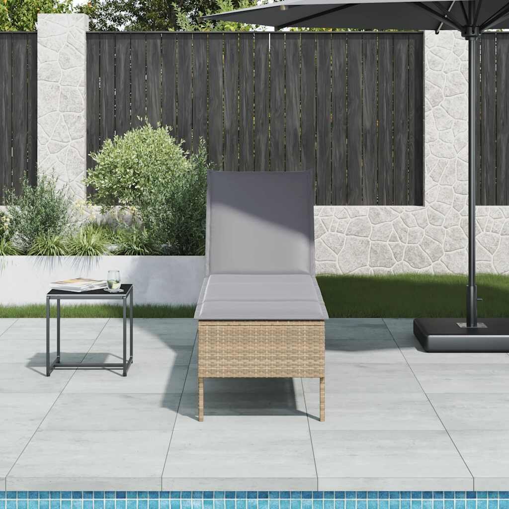 vidaXL Шезлонг с възглавница бежов 55x200x44 см полиратан