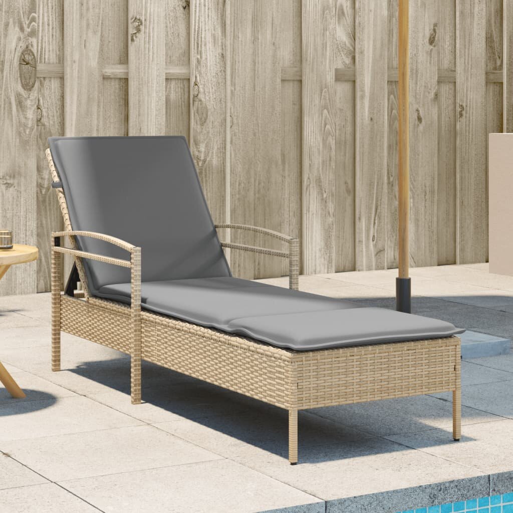 vidaXL Шезлонг с възглавница бежов 63x200x81 см полиратан