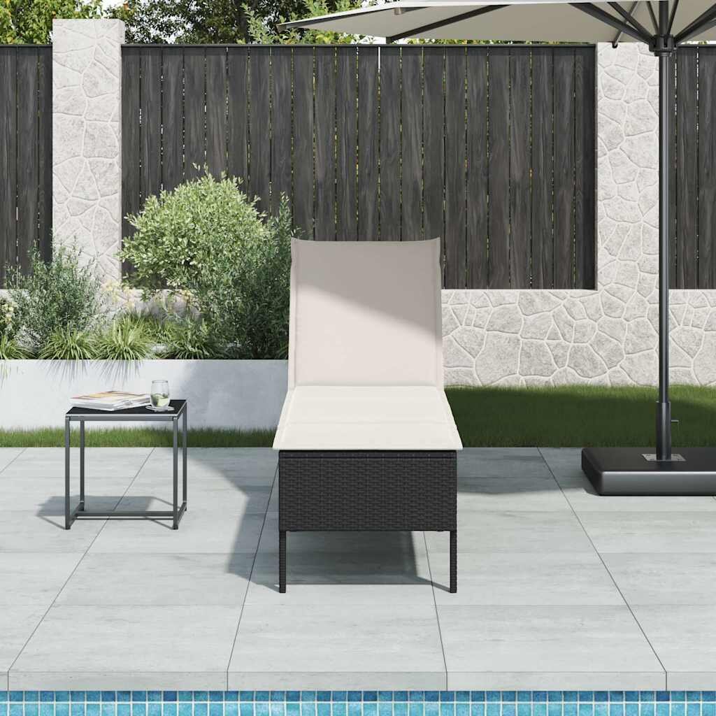 vidaXL Шезлонг с възглавница черен 55x200x44 см полиратан