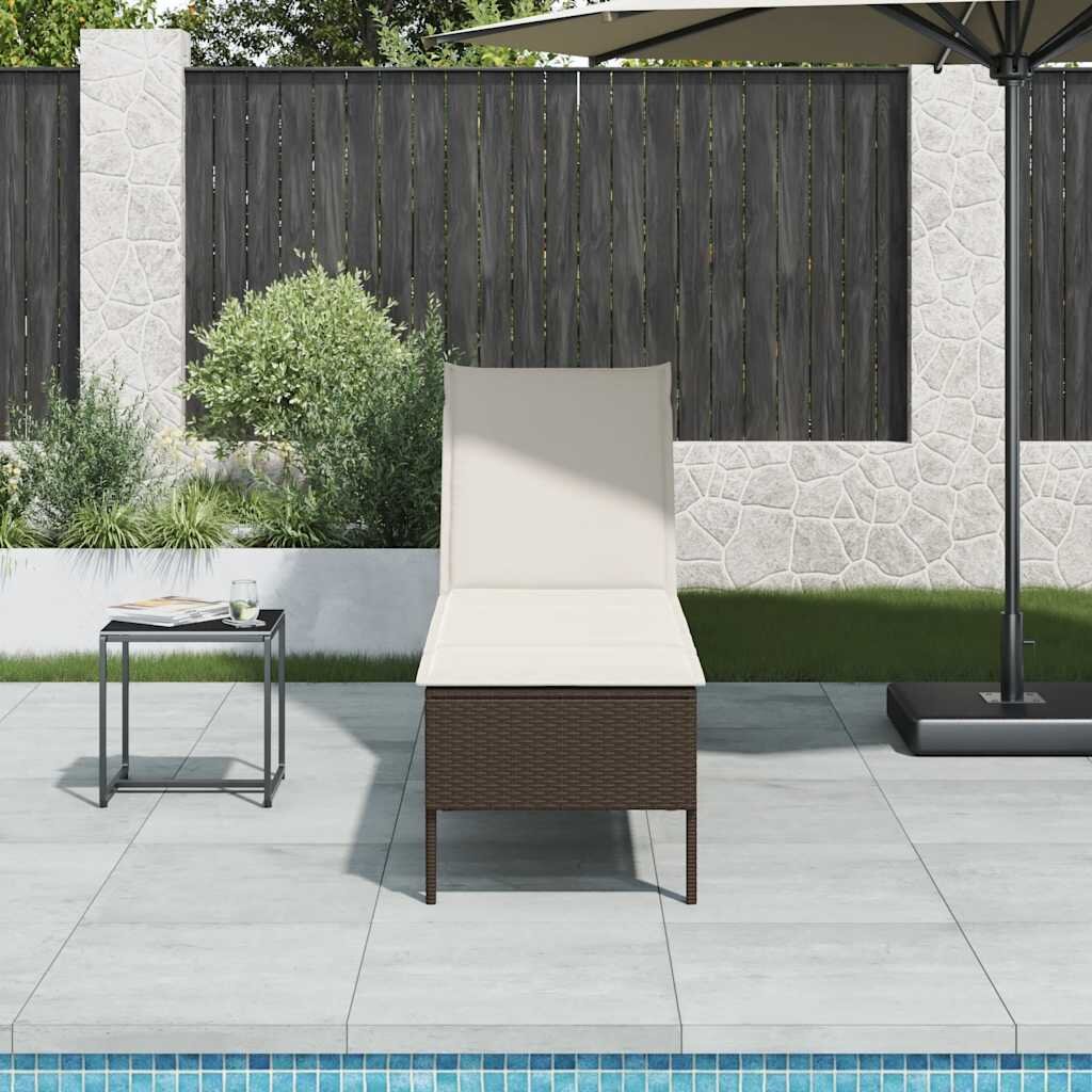 vidaXL Шезлонг с възглавница кафяв 55x200x44 см полиратан
