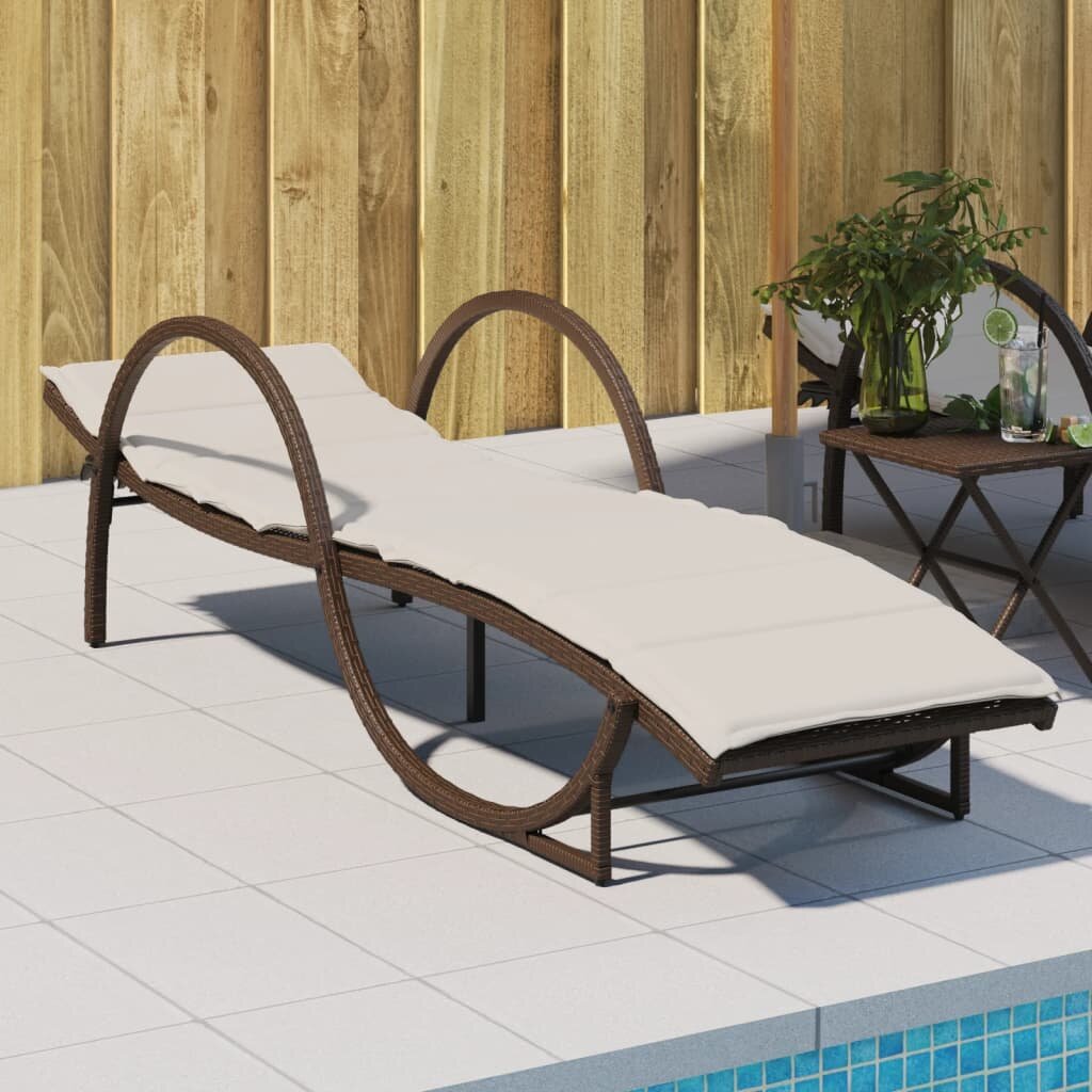 vidaXL Шезлонг с възглавница кафяв 60x199x42 см полиратан