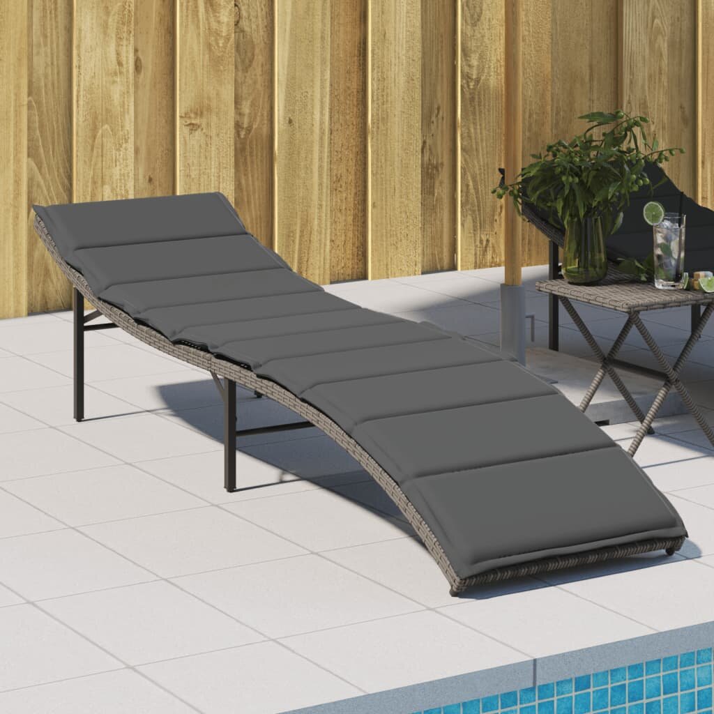 vidaXL Шезлонг с възглавница сив 55x199x50 см полиратан