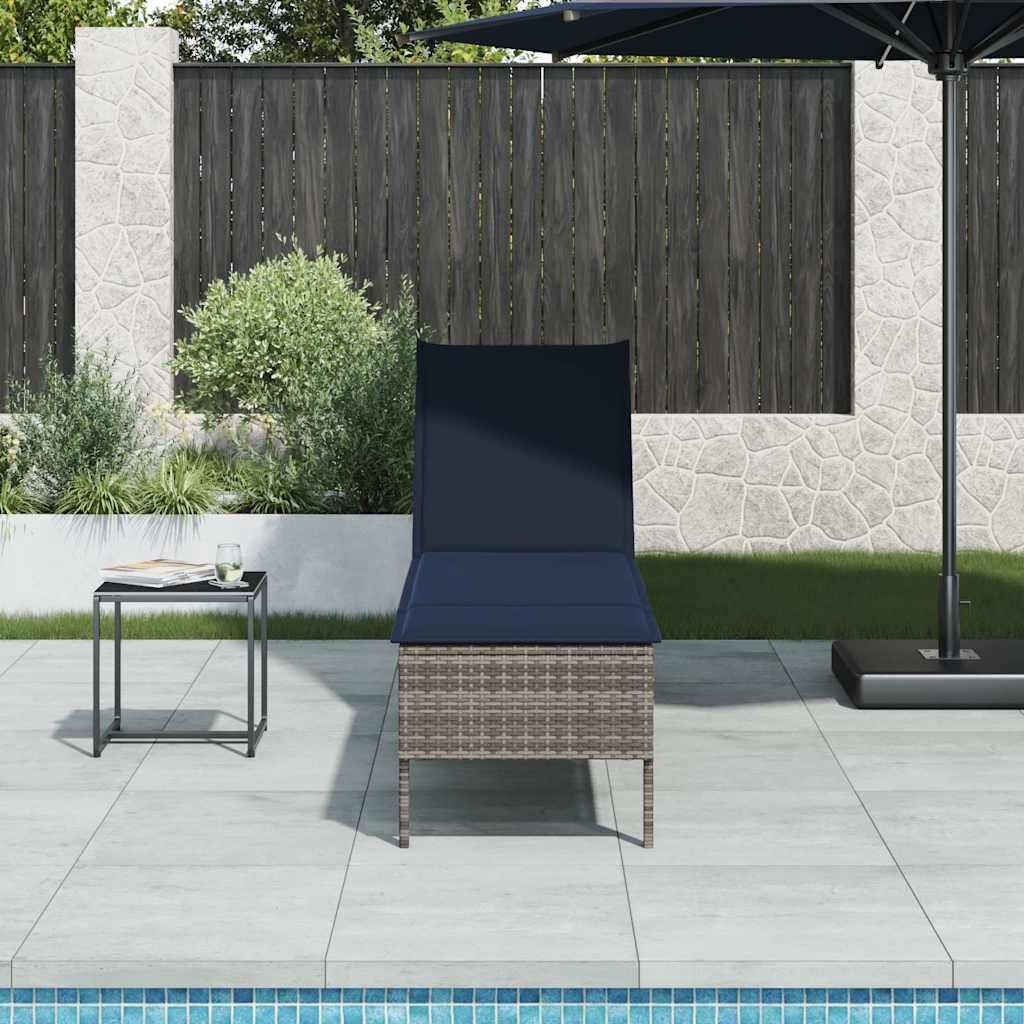 vidaXL Шезлонг с възглавница сив 55x200x44 см полиратан