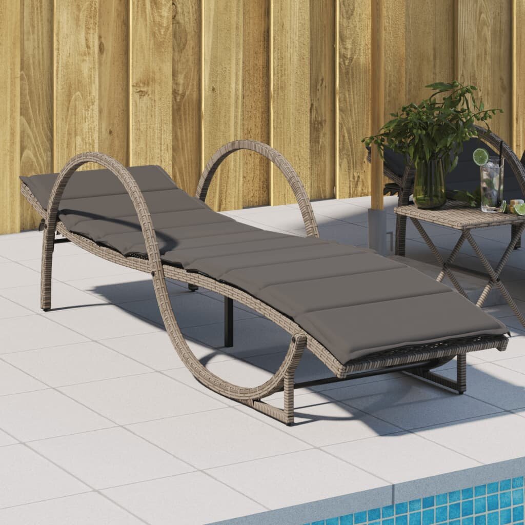 vidaXL Шезлонг с възглавница сив 60x199x42 см полиратан