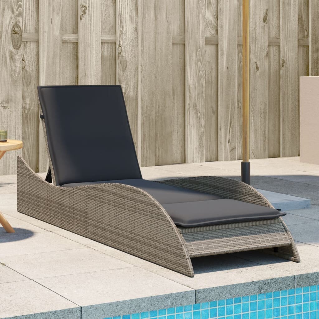 vidaXL Шезлонг с възглавница сив 60x205x73 см полиратан