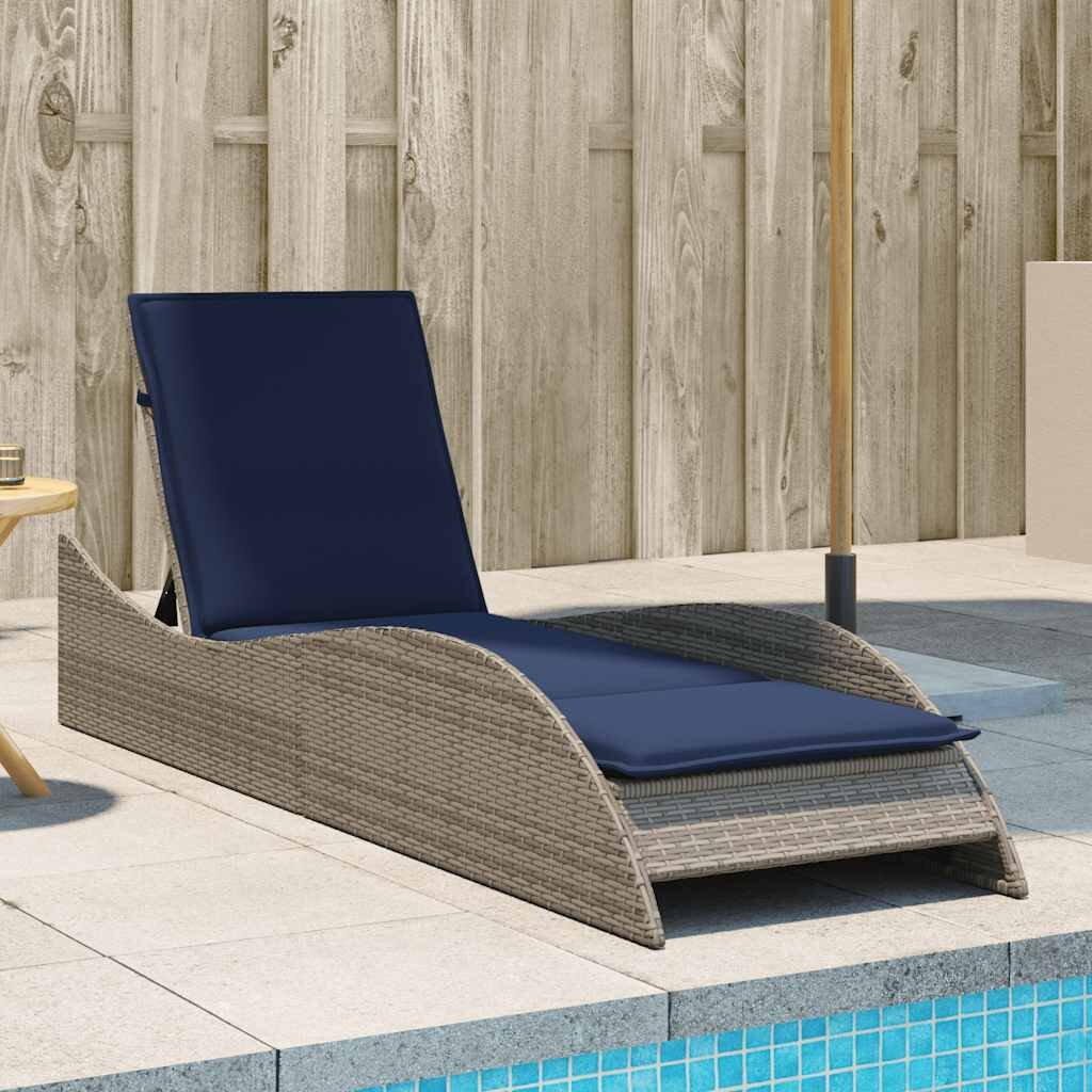 vidaXL Шезлонг с възглавница сив 60x205x73 см полиратан